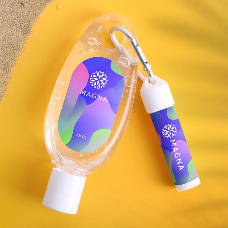 Hand Sanitizer & Lip Moisturizer With SPF15 Carabiner Kit